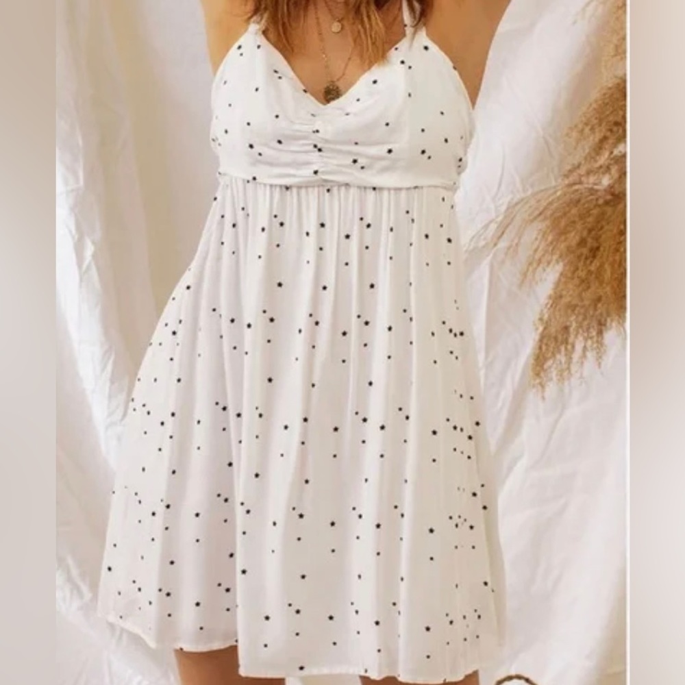 NWT Altar’d State Size Extra Small White Mini Dress with Black Stars